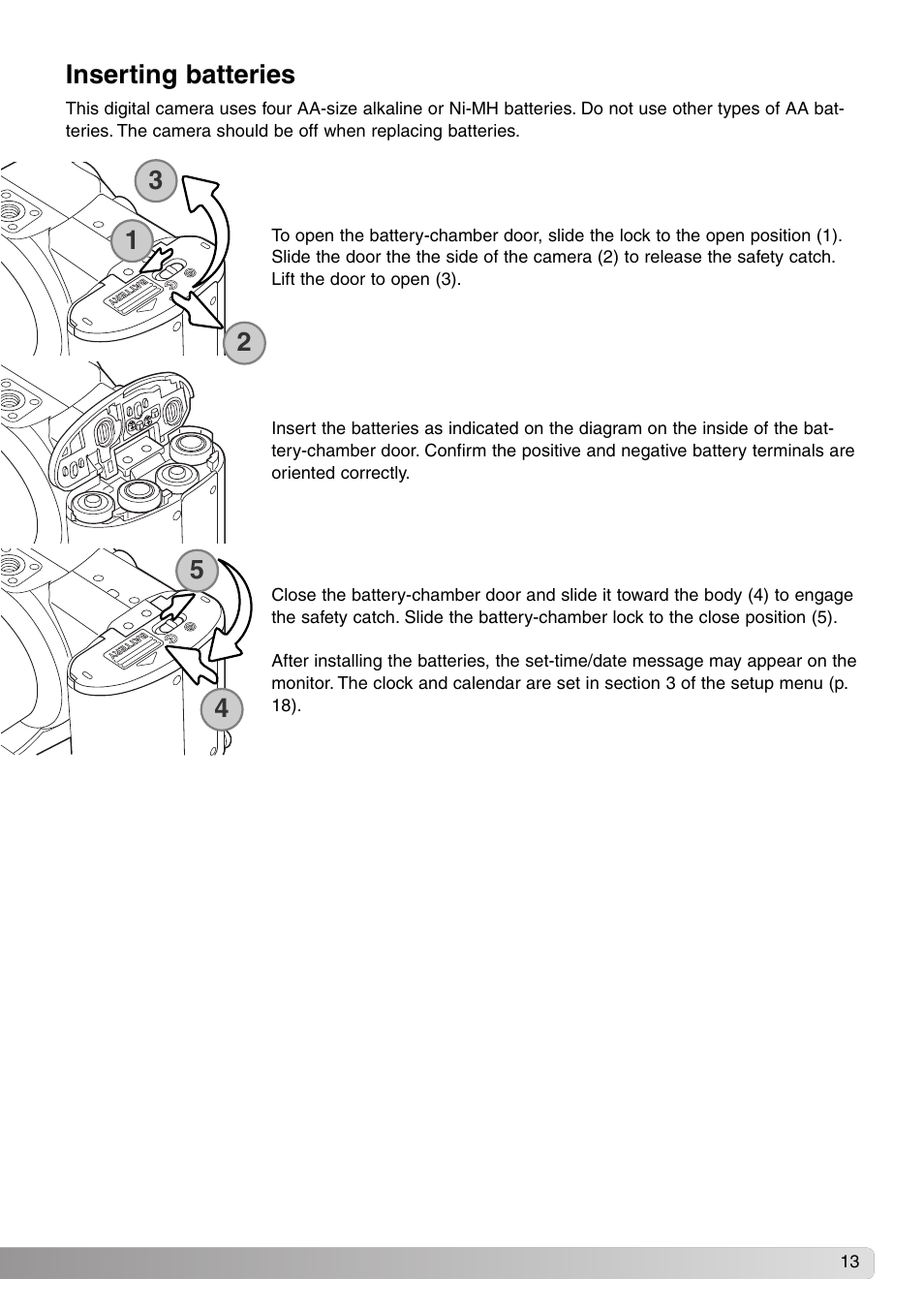 Inserting batteries | Konica Minolta SY-A308 User Manual | Page 13 / 116