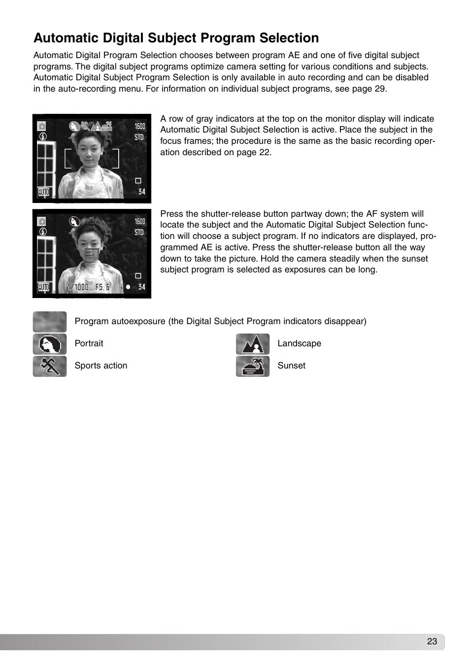 Automatic digital subject program selection | Konica Minolta SY-A308 User Manual | Page 23 / 116