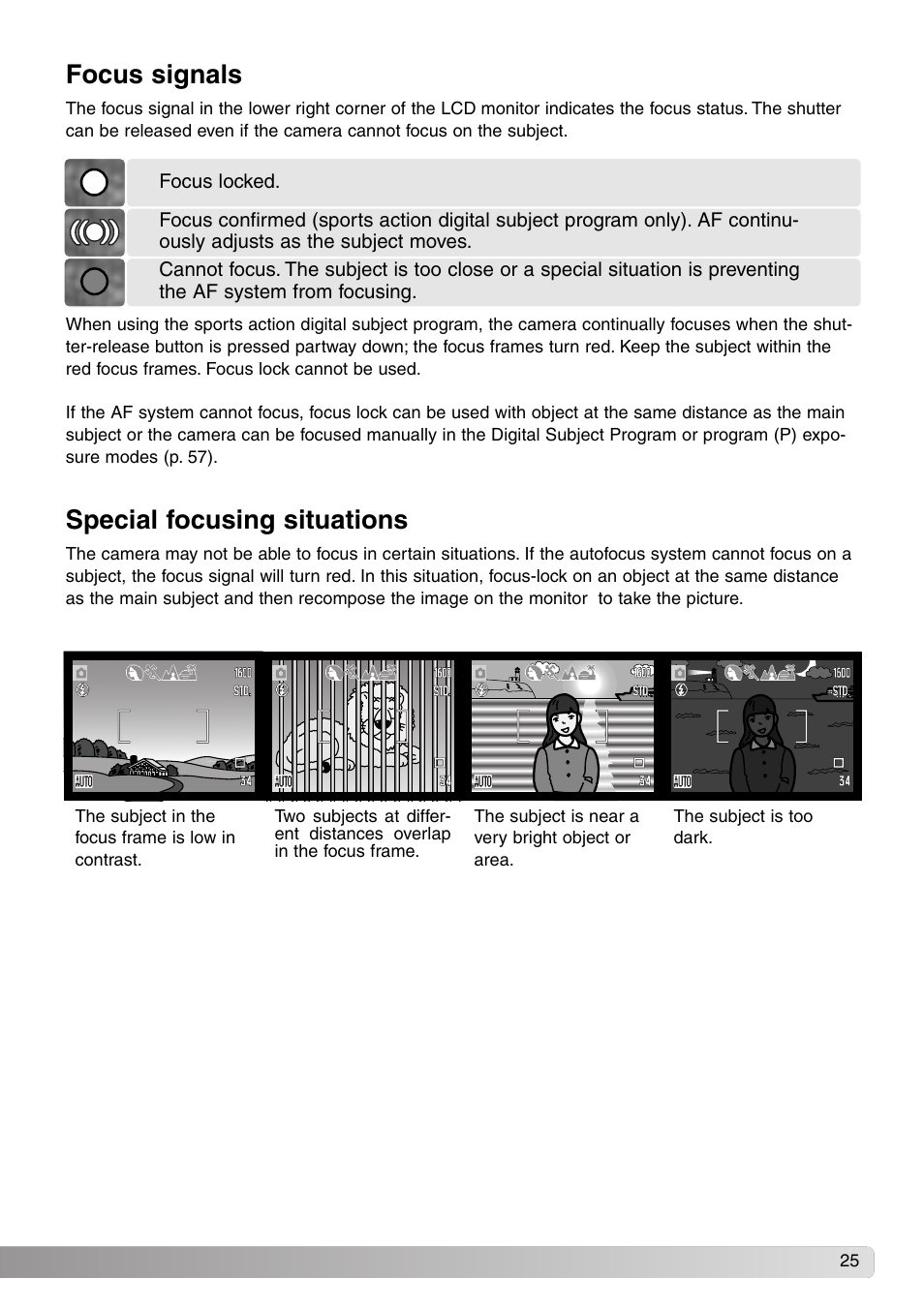 Focus signals special focusing situations | Konica Minolta SY-A308 User Manual | Page 25 / 116