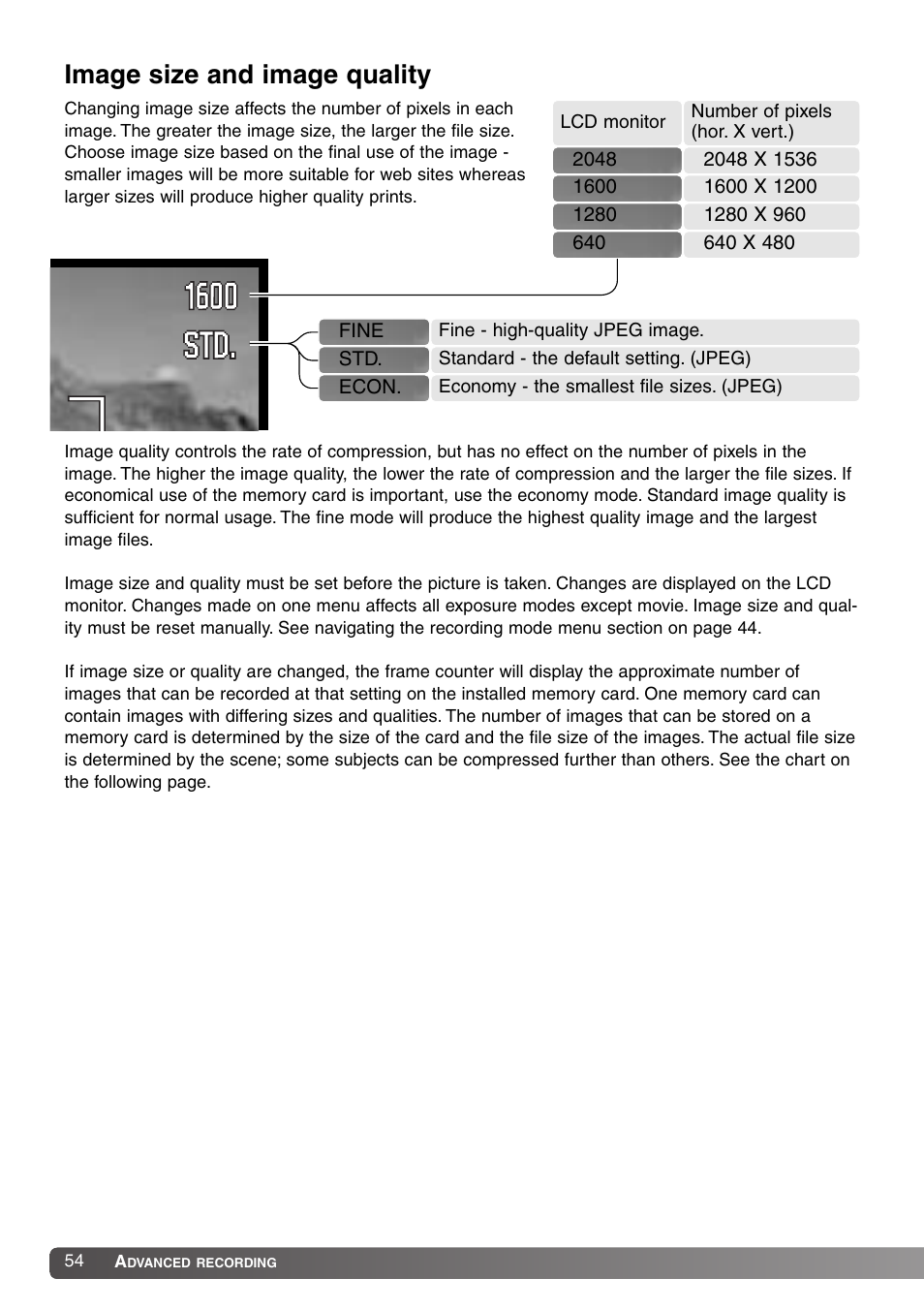 Image size and image quality | Konica Minolta SY-A308 User Manual | Page 54 / 116