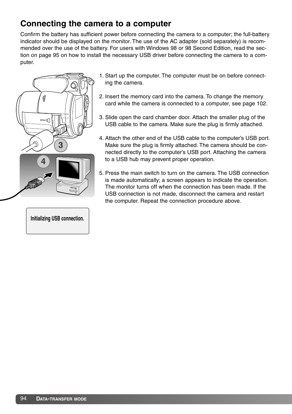 Connecting the camera to a computer | Konica Minolta SY-A308 User Manual | Page 94 / 116