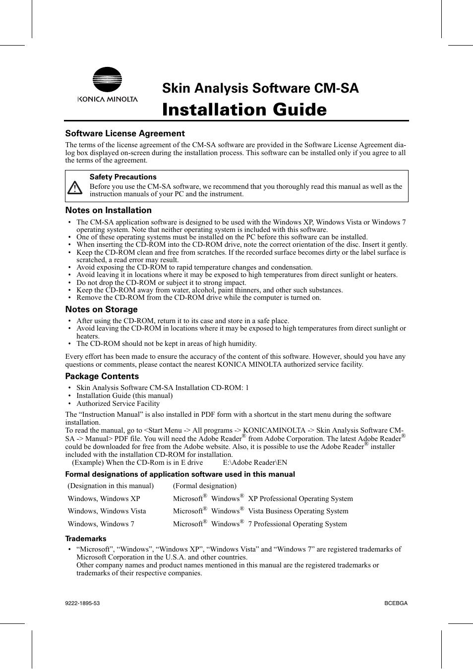 Konica Minolta CM-SA User Manual | 4 pages