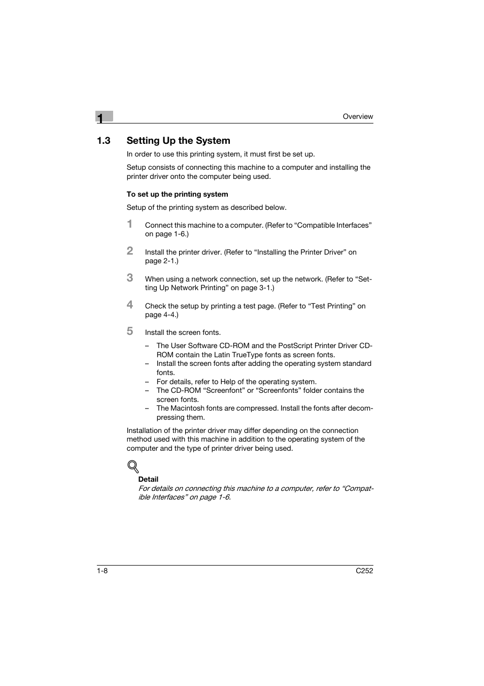 3 setting up the system, To set up the printing system, Setting up the system -8 | To set up the printing system -8 | Konica Minolta BIZHUB C252 User Manual | Page 21 / 96