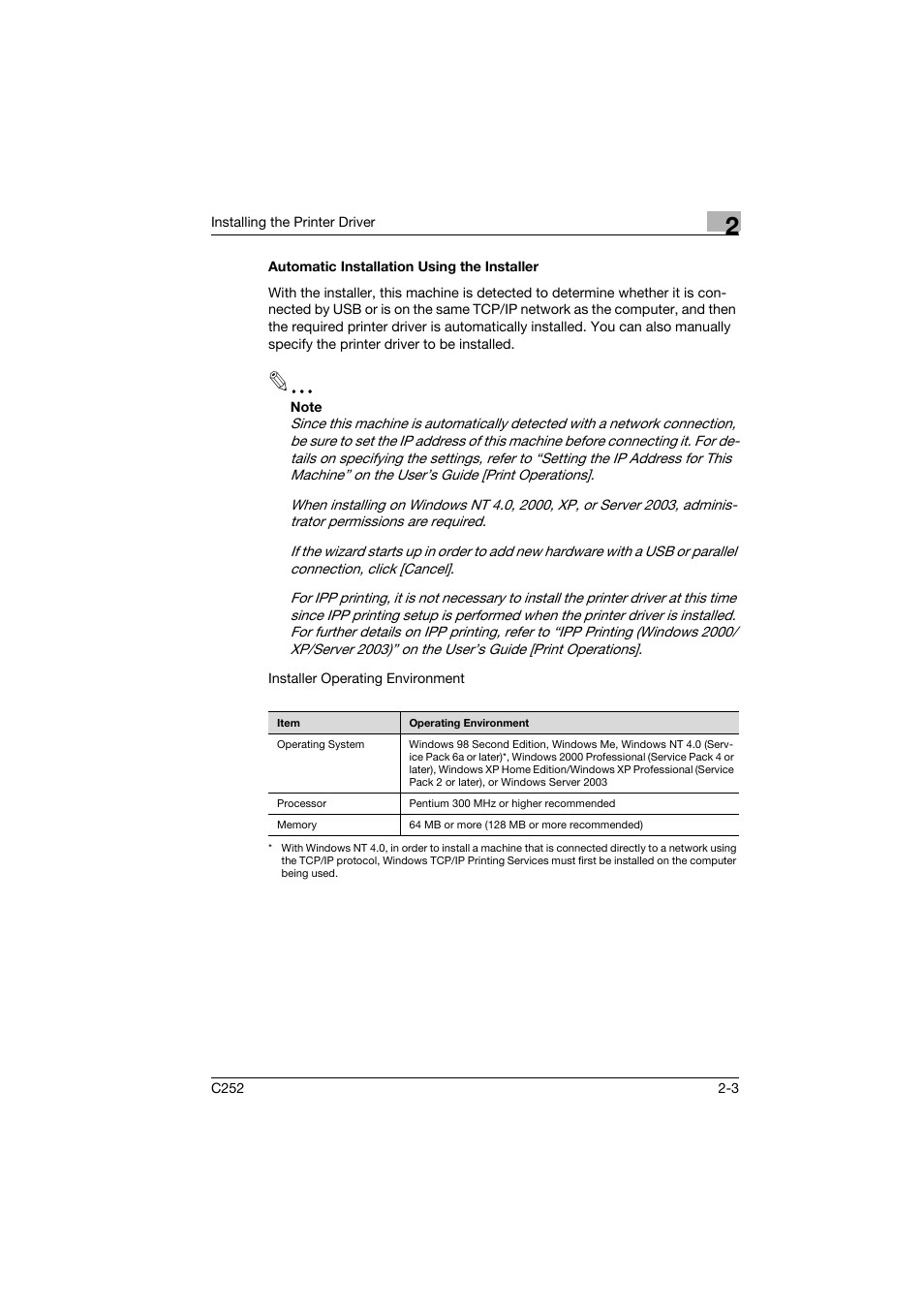 Automatic installation using the installer, Automatic installation using the installer -3 | Konica Minolta BIZHUB C252 User Manual | Page 26 / 96