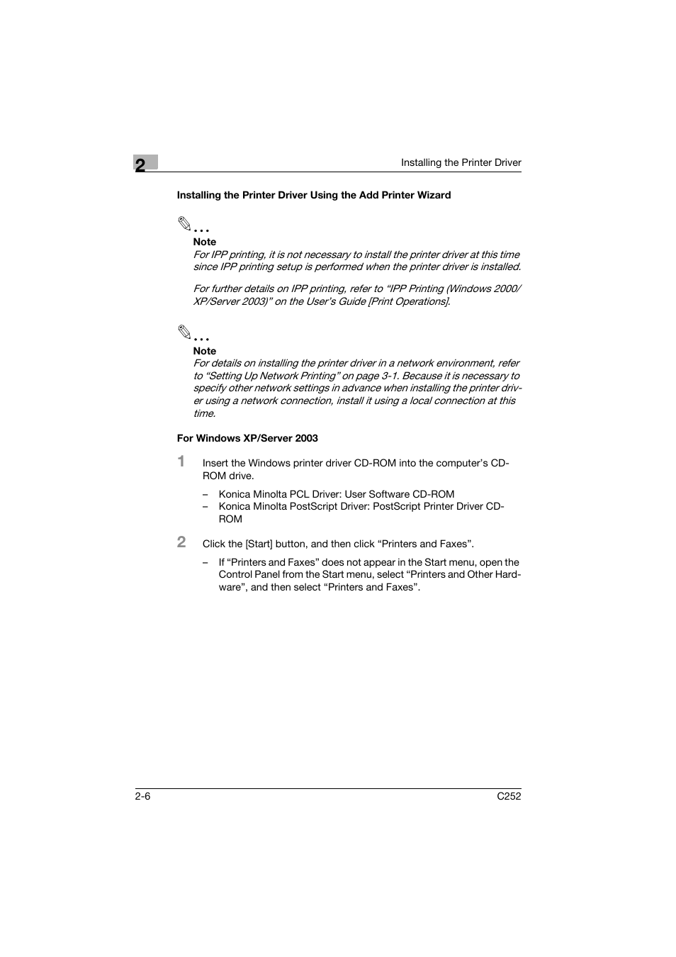 For windows xp/server 2003 | Konica Minolta BIZHUB C252 User Manual | Page 29 / 96