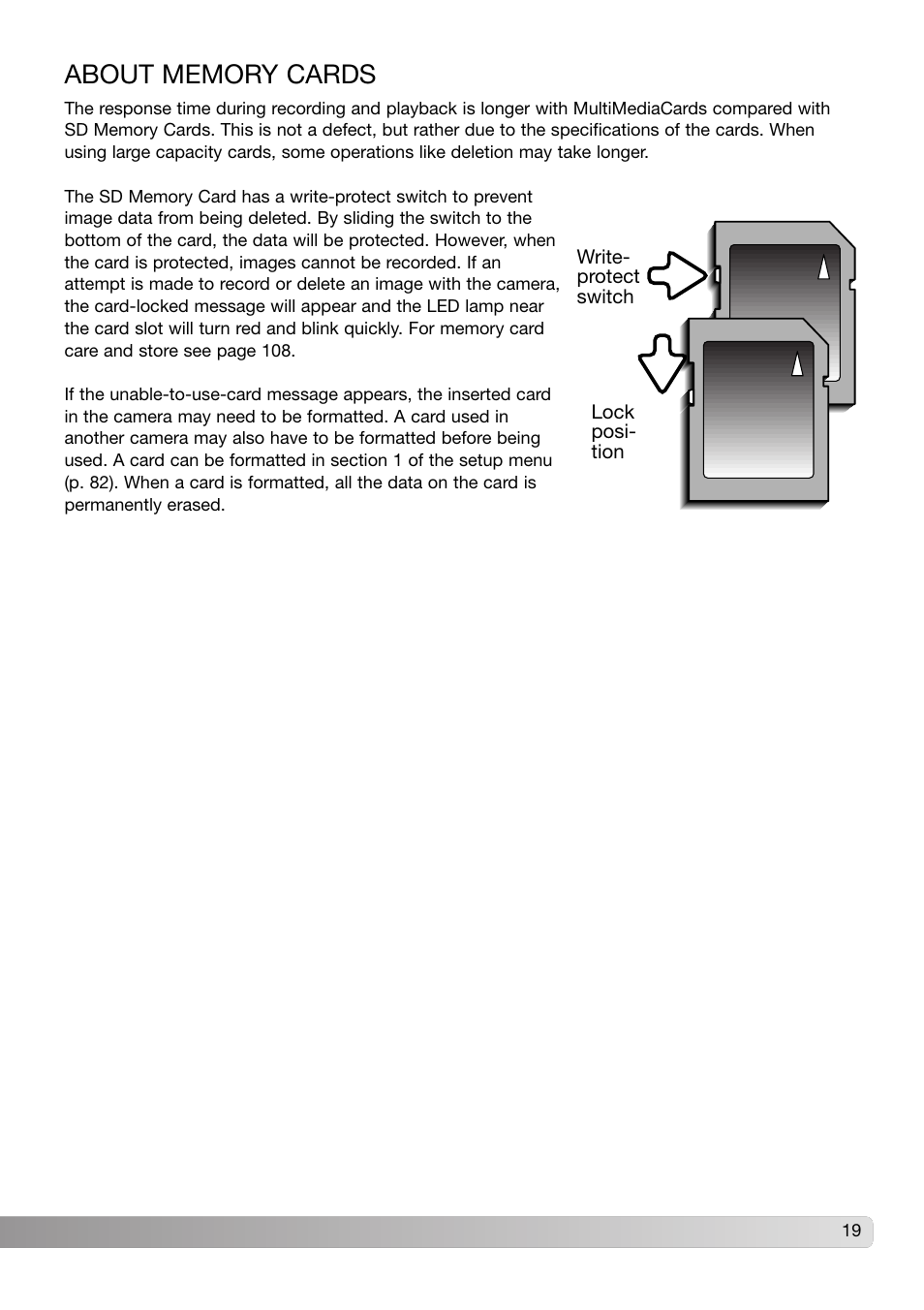 About memory cards | Konica Minolta DiMAGE X31 User Manual | Page 19 / 112