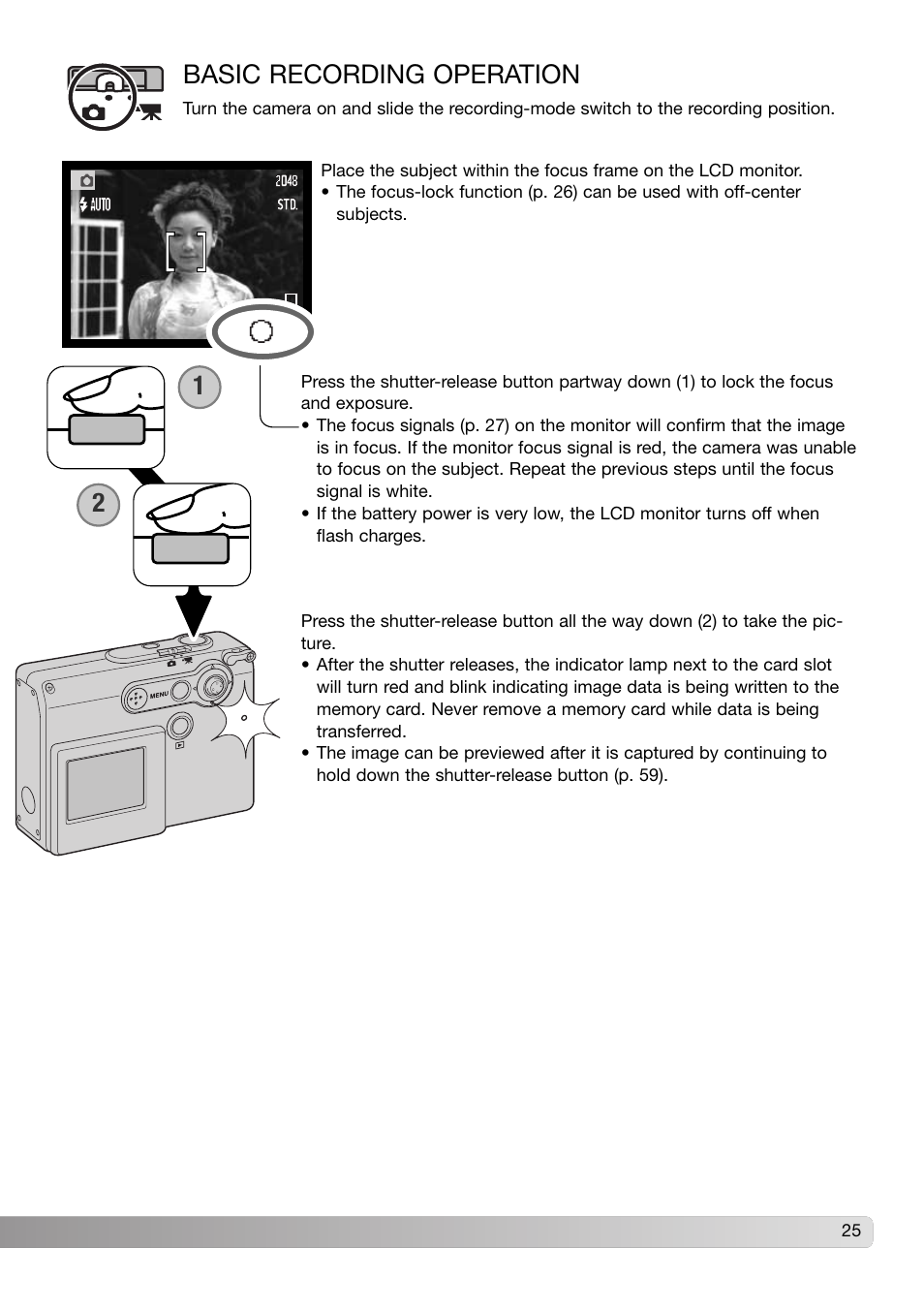Basic recording operation | Konica Minolta DiMAGE X31 User Manual | Page 25 / 112