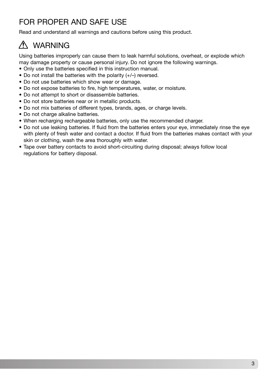 Warning for proper and safe use | Konica Minolta DiMAGE X31 User Manual | Page 3 / 112