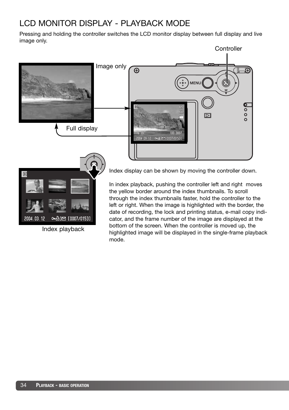 Lcd monitor display - playback mode | Konica Minolta DiMAGE X31 User Manual | Page 34 / 112