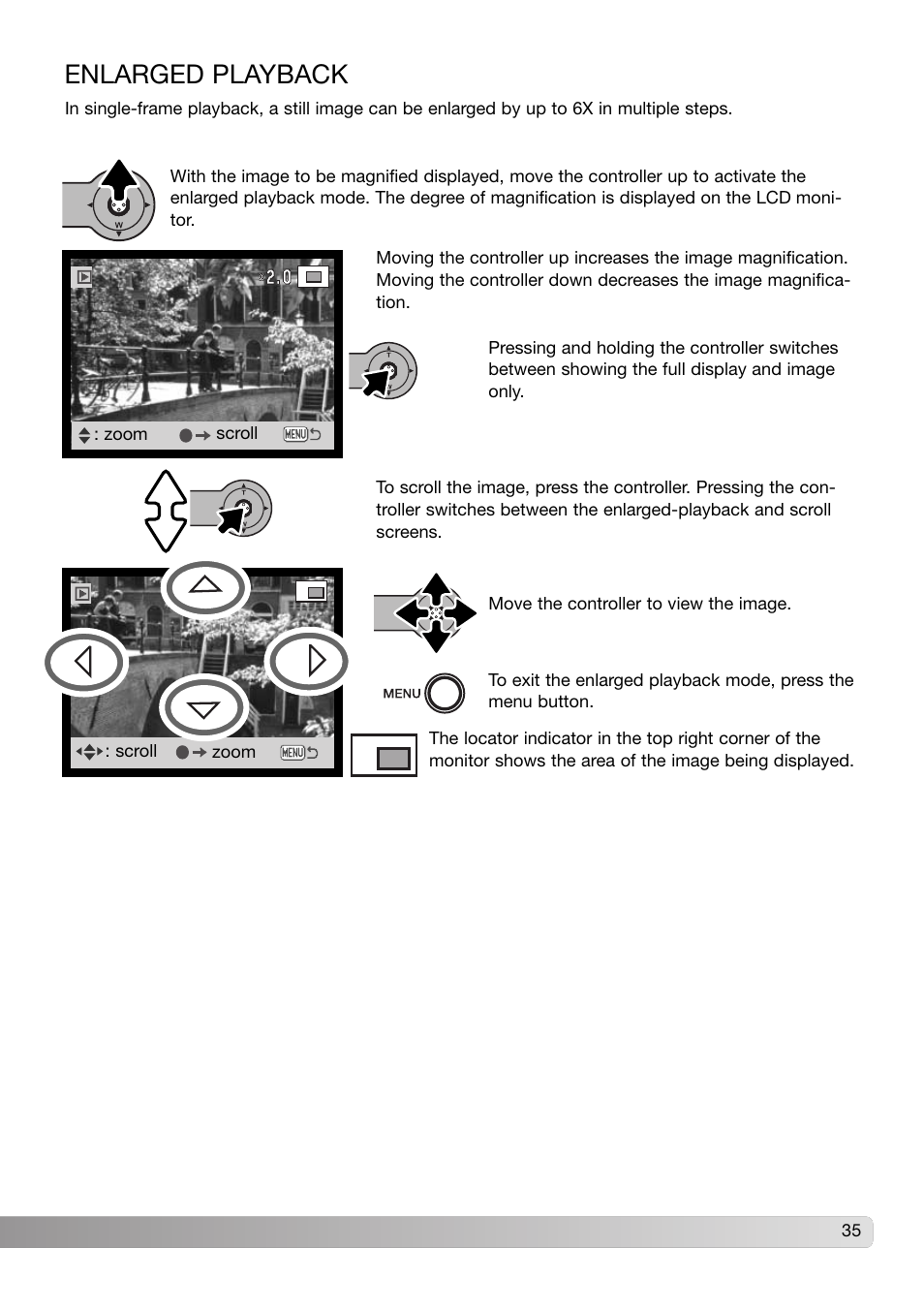 Enlarged playback | Konica Minolta DiMAGE X31 User Manual | Page 35 / 112