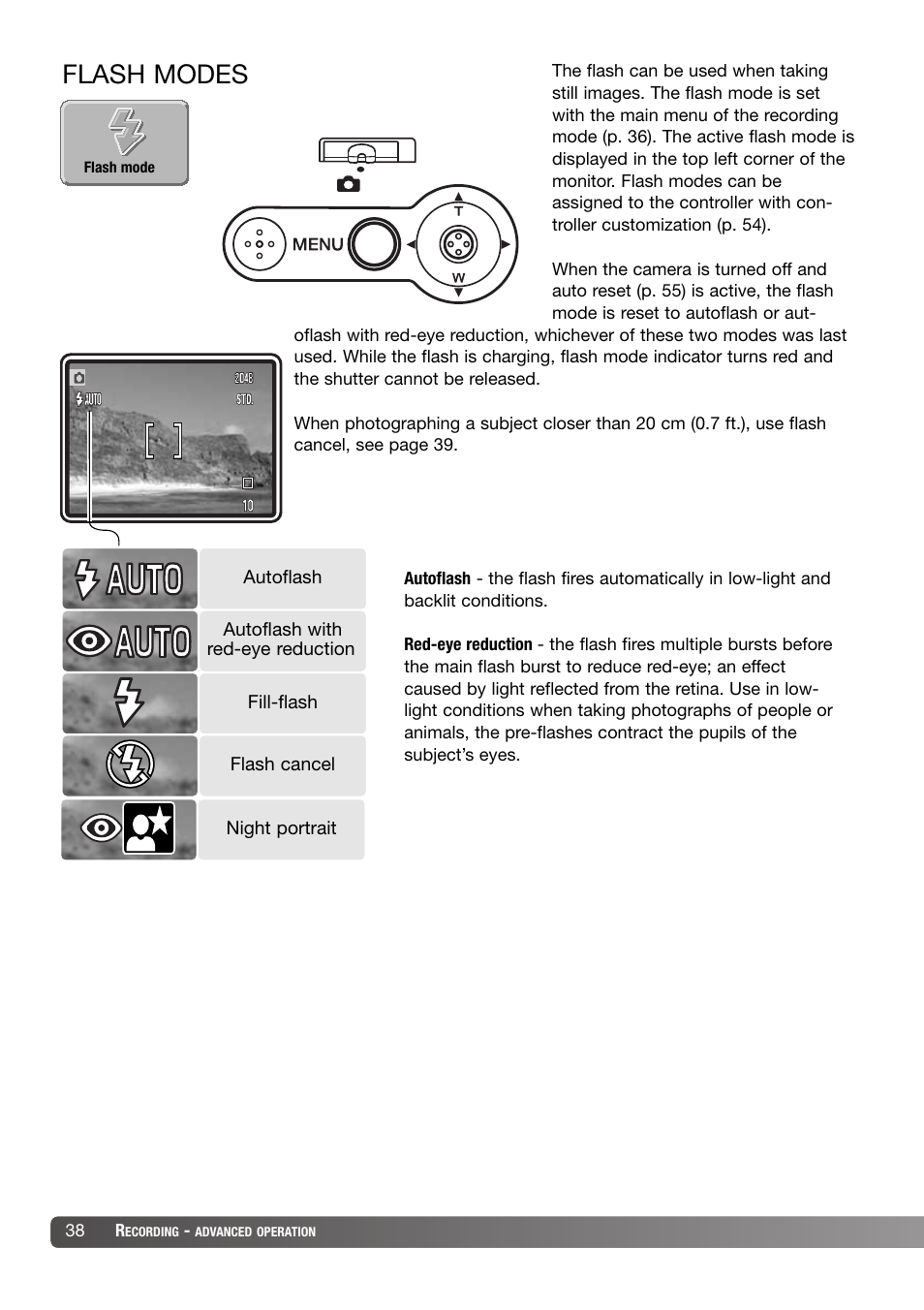 Flash modes | Konica Minolta DiMAGE X31 User Manual | Page 38 / 112