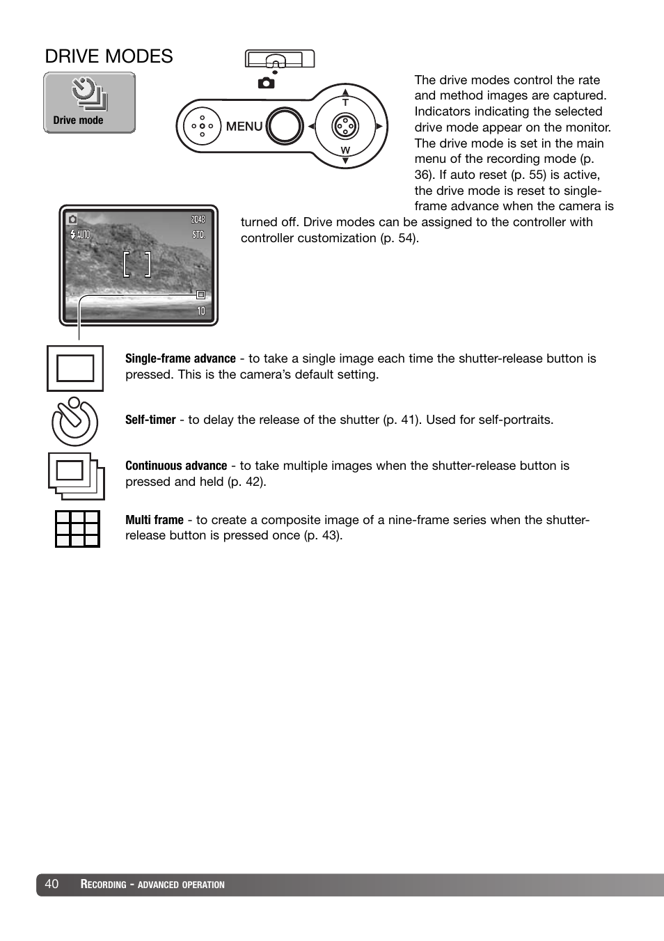 Drive modes | Konica Minolta DiMAGE X31 User Manual | Page 40 / 112