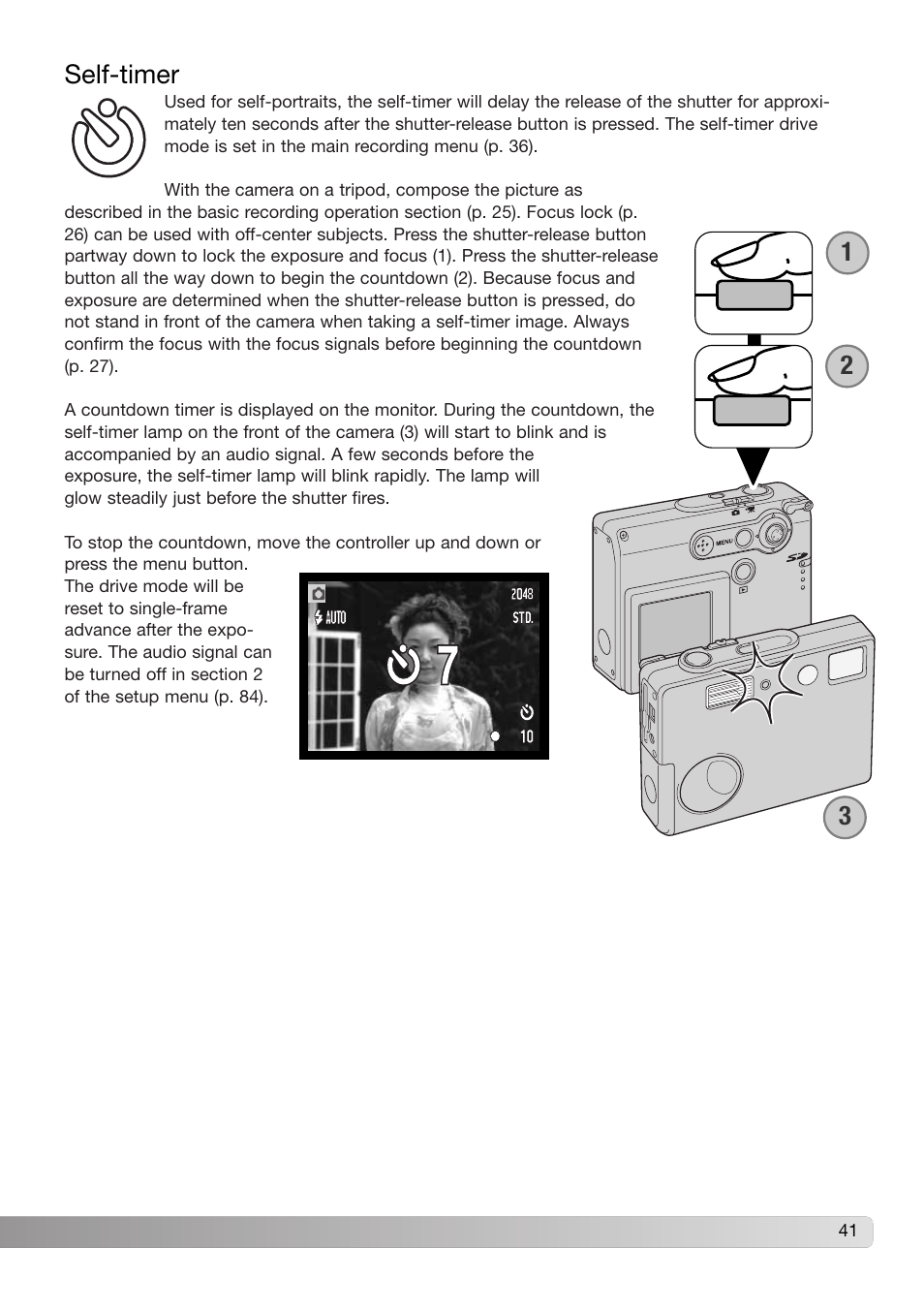 Self-timer | Konica Minolta DiMAGE X31 User Manual | Page 41 / 112
