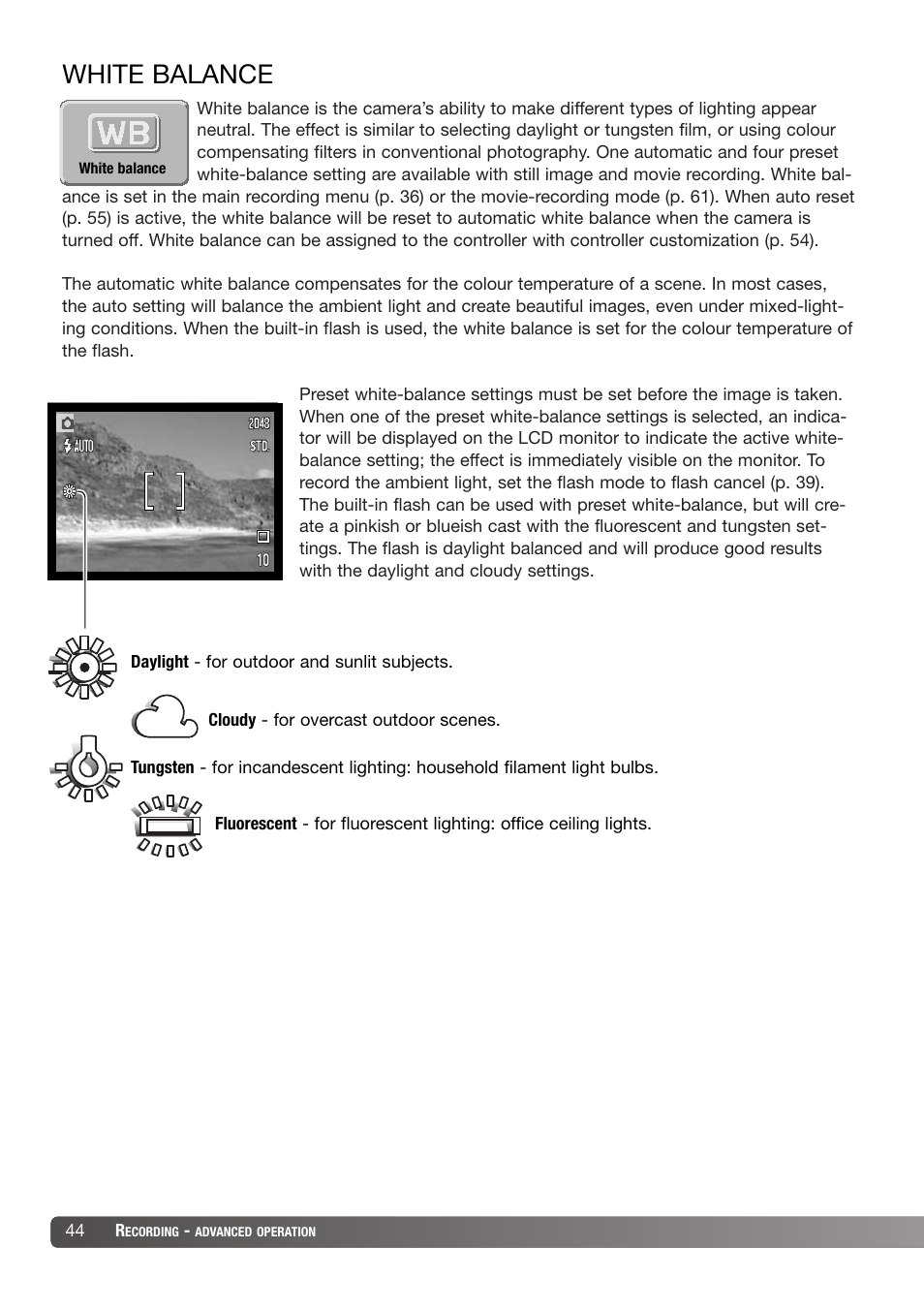 White balance | Konica Minolta DiMAGE X31 User Manual | Page 44 / 112