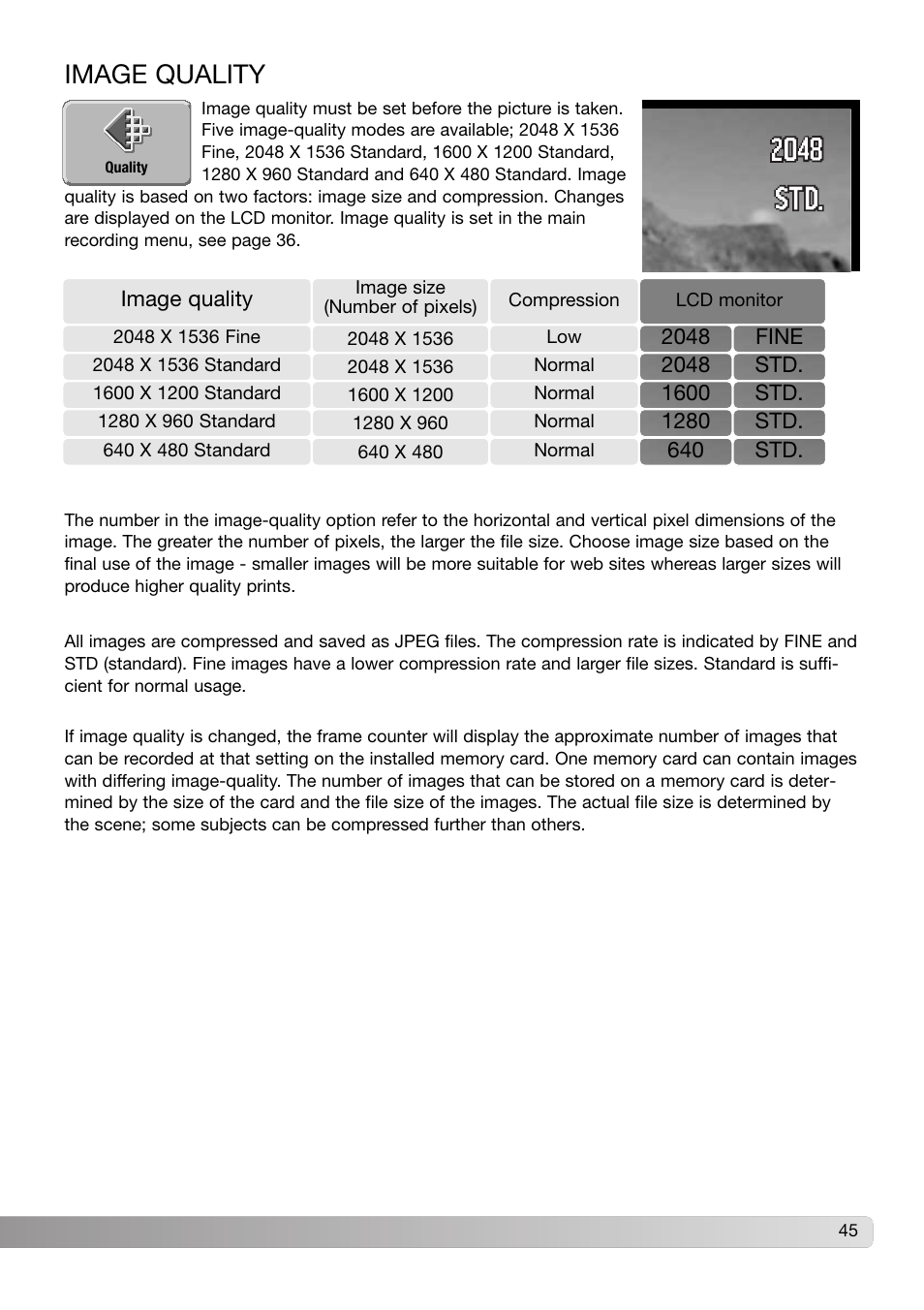 Image quality | Konica Minolta DiMAGE X31 User Manual | Page 45 / 112