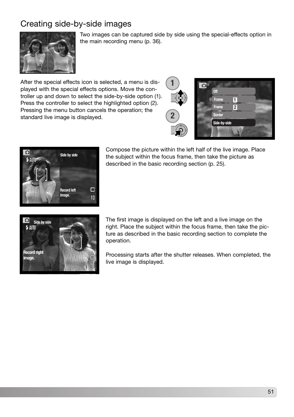 Creating side-by-side images | Konica Minolta DiMAGE X31 User Manual | Page 51 / 112