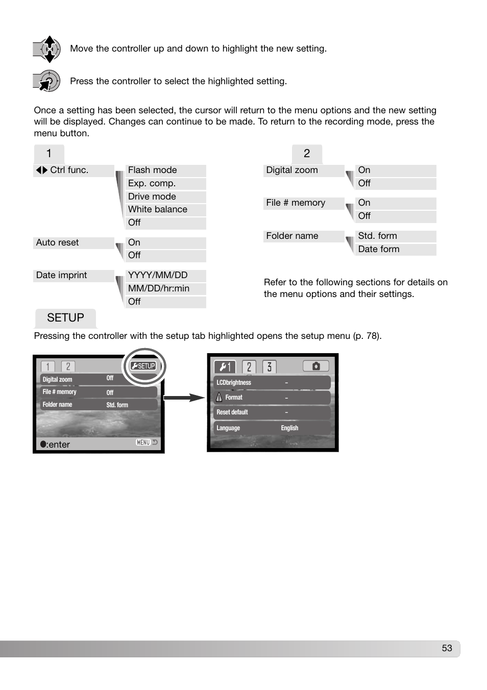 Setup | Konica Minolta DiMAGE X31 User Manual | Page 53 / 112