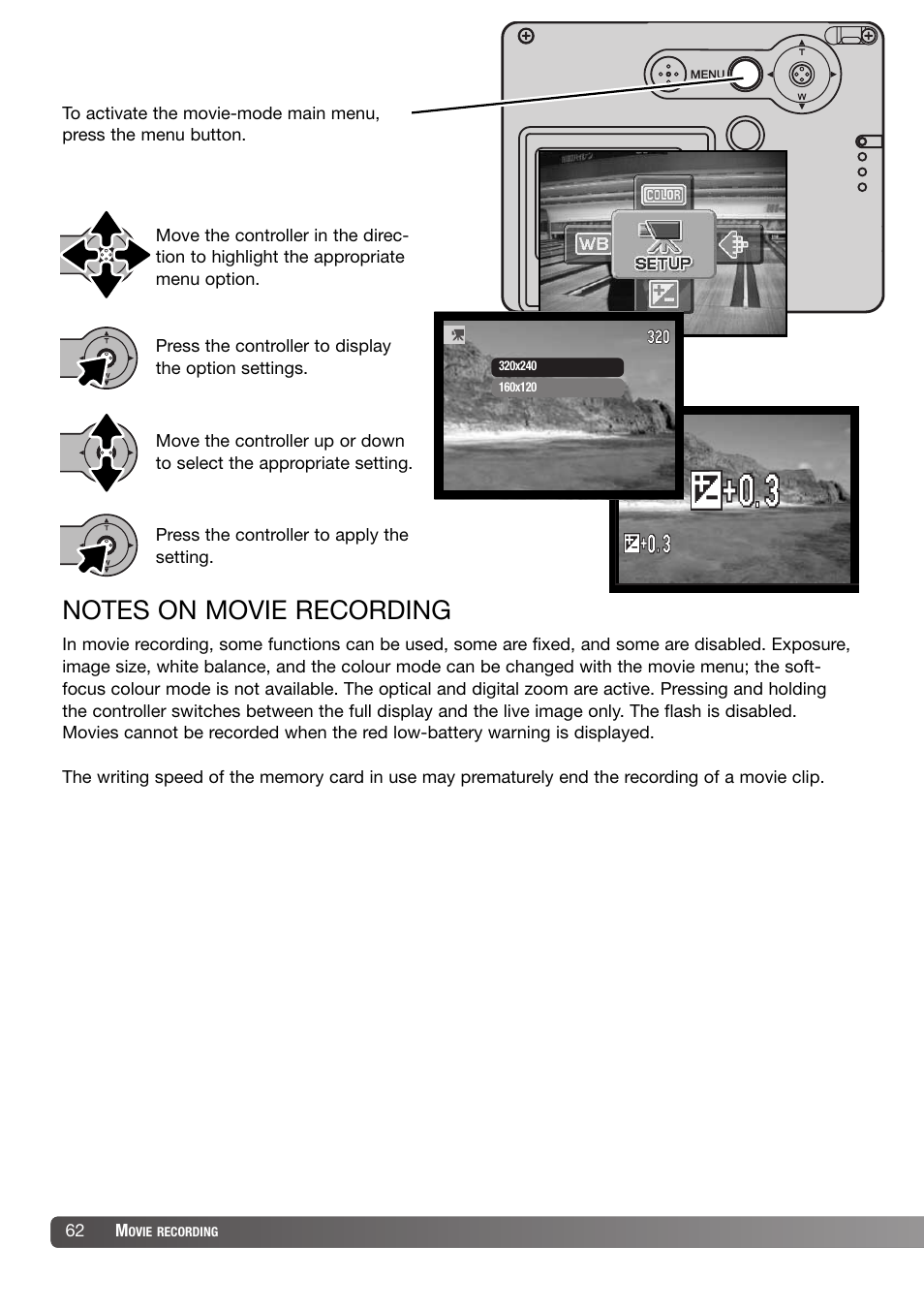 Notes on movie recording | Konica Minolta DiMAGE X31 User Manual | Page 62 / 112