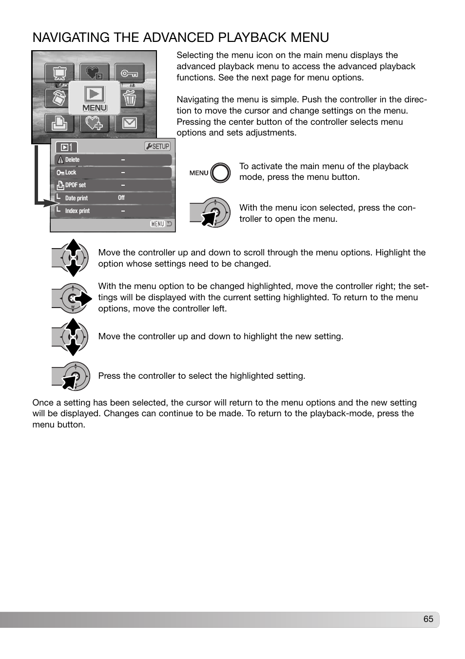 Navigating the advanced playback menu | Konica Minolta DiMAGE X31 User Manual | Page 65 / 112