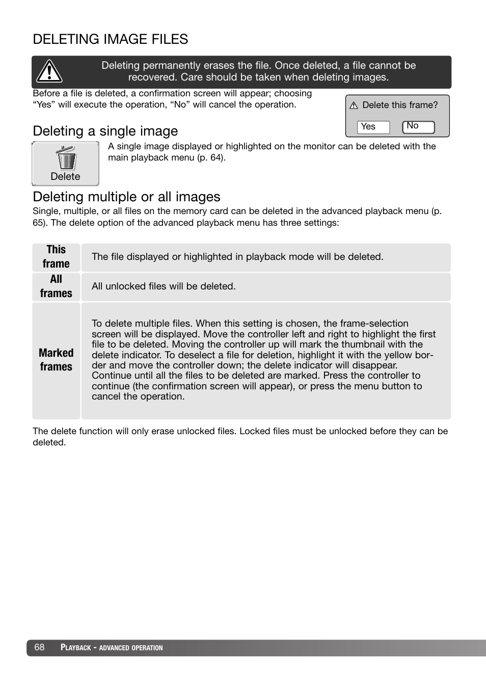 Deleting image files | Konica Minolta DiMAGE X31 User Manual | Page 68 / 112