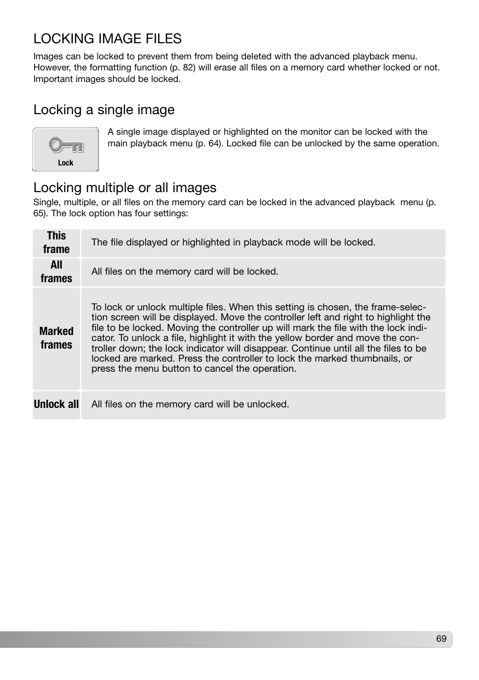Locking image files | Konica Minolta DiMAGE X31 User Manual | Page 69 / 112