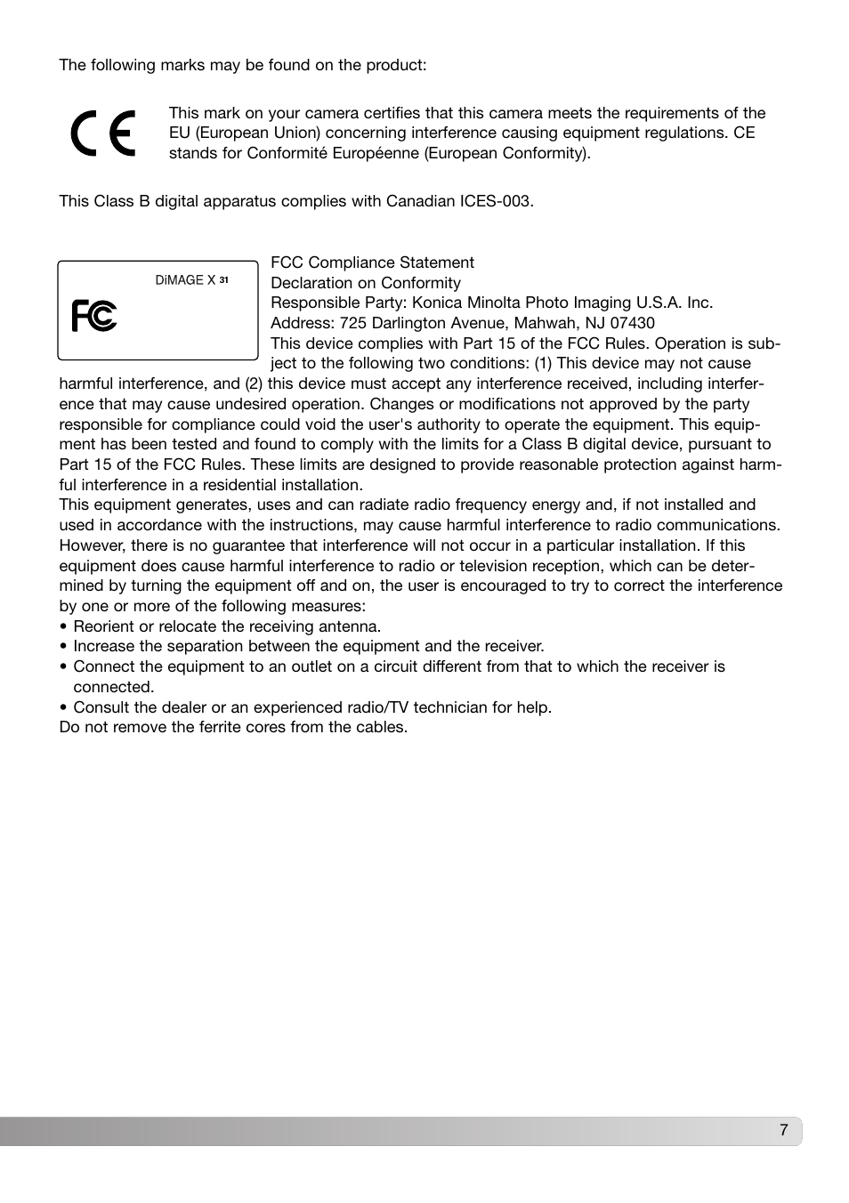 Konica Minolta DiMAGE X31 User Manual | Page 7 / 112