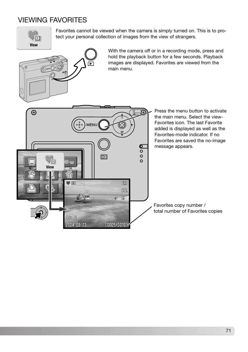 Viewing favorites | Konica Minolta DiMAGE X31 User Manual | Page 71 / 112