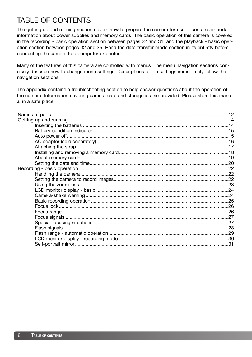 Konica Minolta DiMAGE X31 User Manual | Page 8 / 112