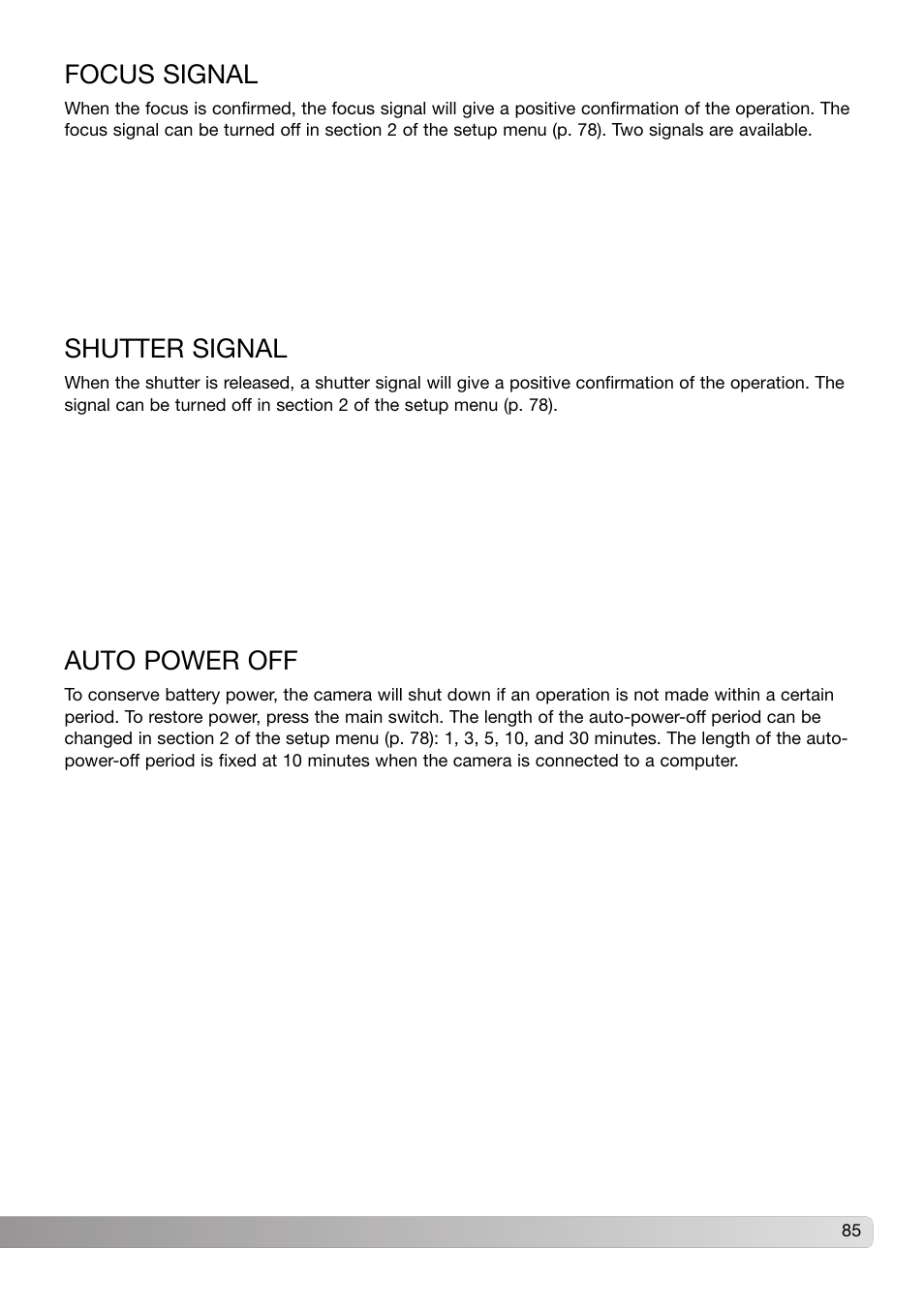Focus signal shutter signal auto power off, Auto power off, Shutter signal | Focus signal | Konica Minolta DiMAGE X31 User Manual | Page 85 / 112