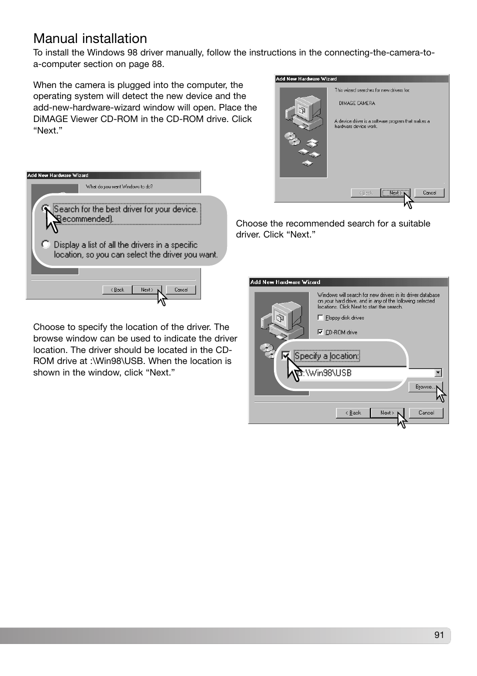 Manual installation | Konica Minolta DiMAGE X31 User Manual | Page 91 / 112