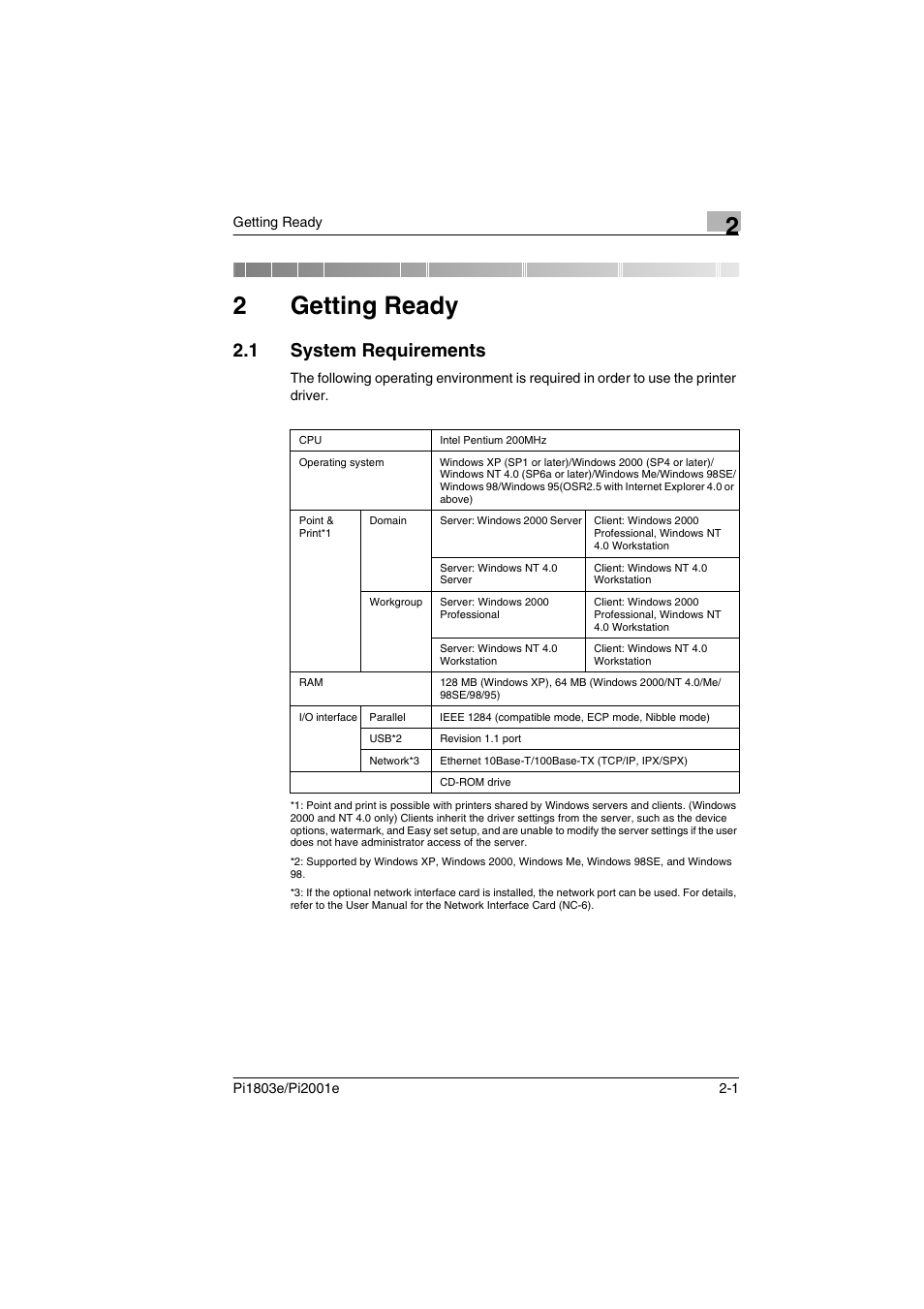 2 getting ready, 1 system requirements, Getting ready | System requirements -1, 2getting ready | Konica Minolta Pi2001e User Manual | Page 12 / 34