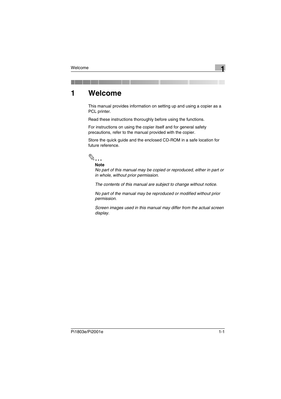 1 welcome, Welcome, 1welcome | Konica Minolta Pi2001e User Manual | Page 6 / 34