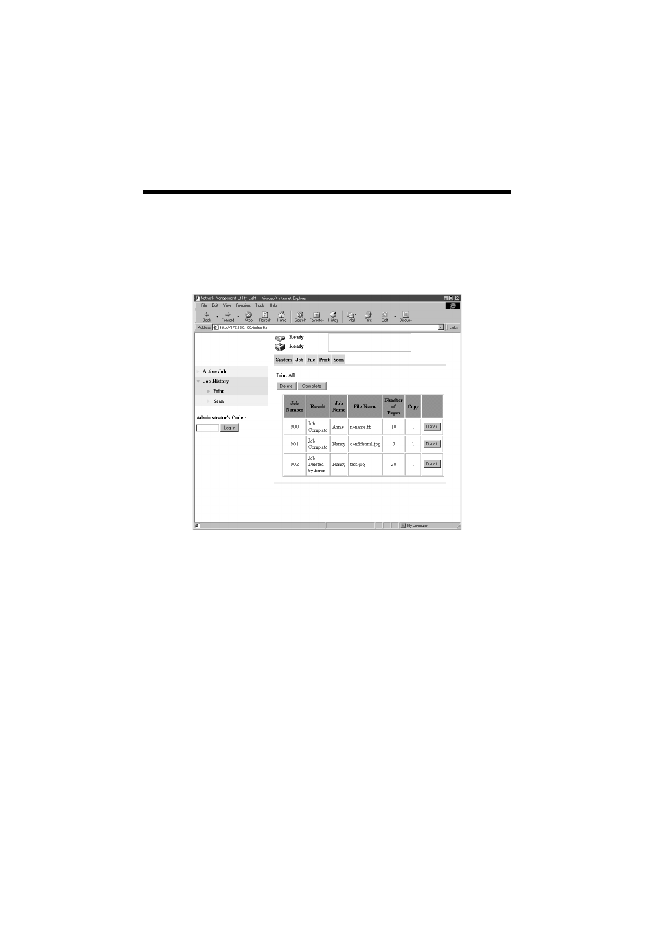 Print job history | Konica Minolta IP-711 User Manual | Page 137 / 209