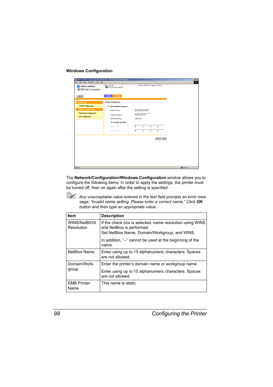 Configuring the printer 98 | Konica Minolta Magicolor 5430 DL User Manual | Page 104 / 114