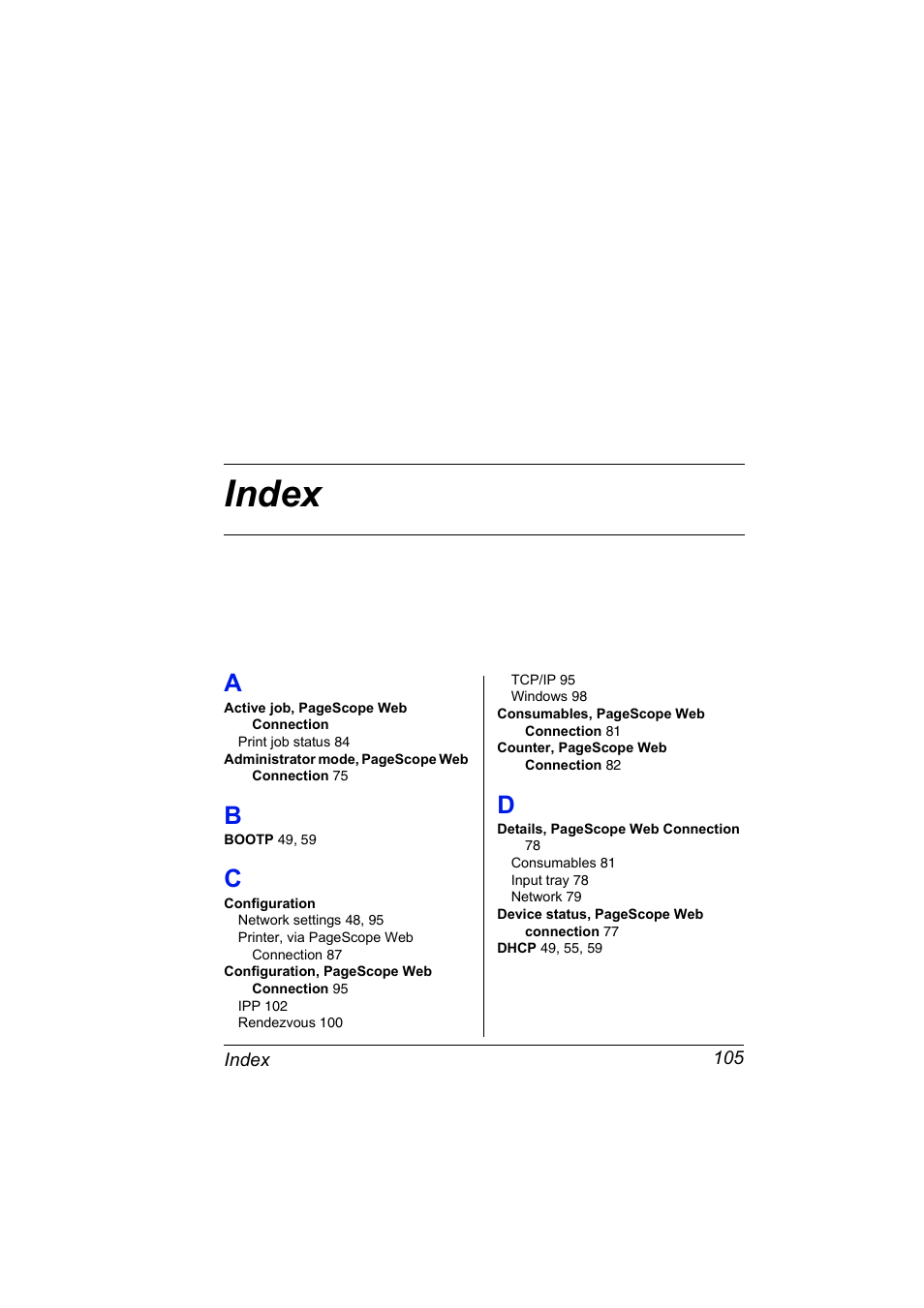 Index, A to d | Konica Minolta Magicolor 5430 DL User Manual | Page 111 / 114