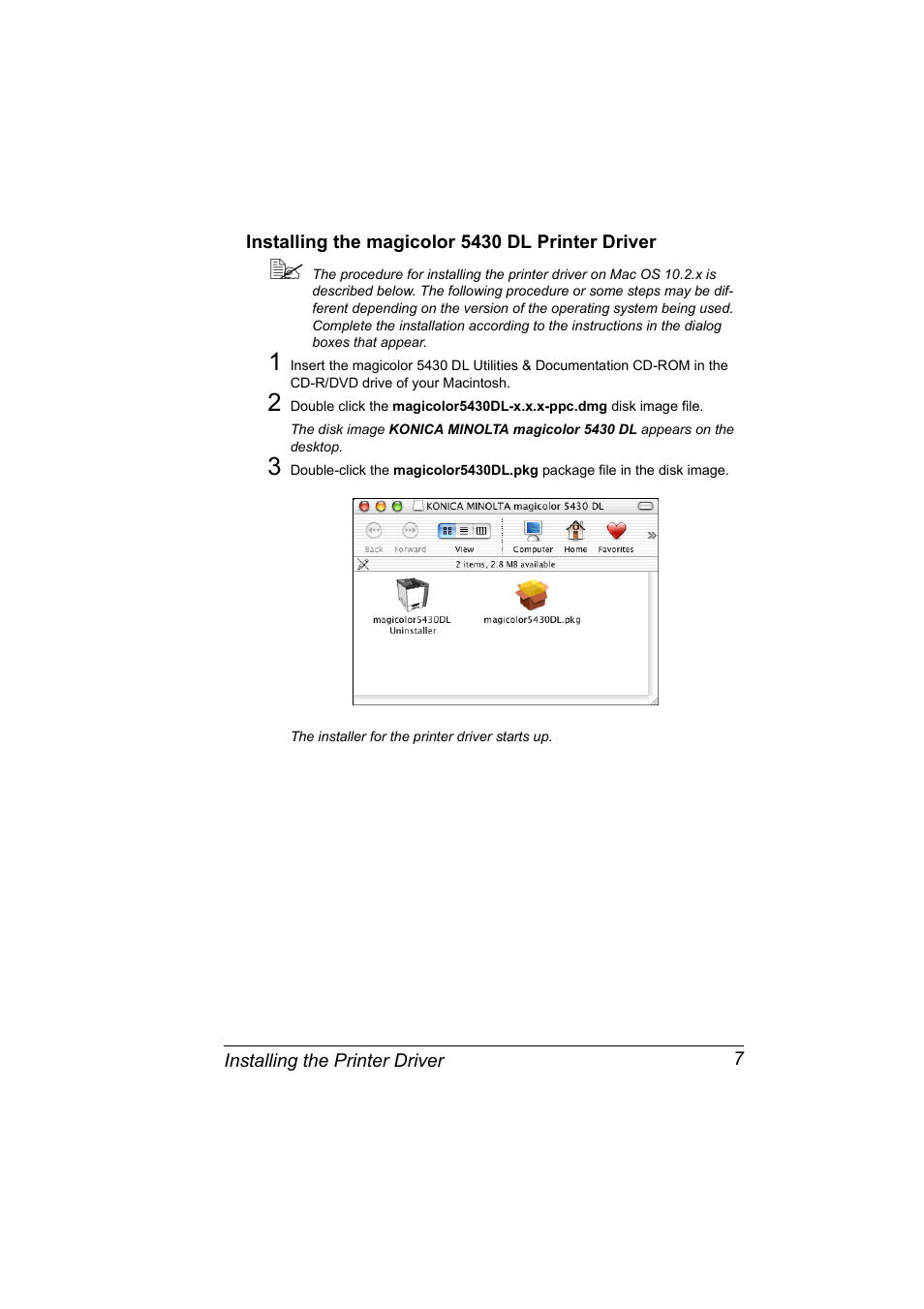 Installing the magicolor 5430 dl printer driver, Installing the magicolor 5430 dl printer driver 7 | Konica Minolta Magicolor 5430 DL User Manual | Page 13 / 114