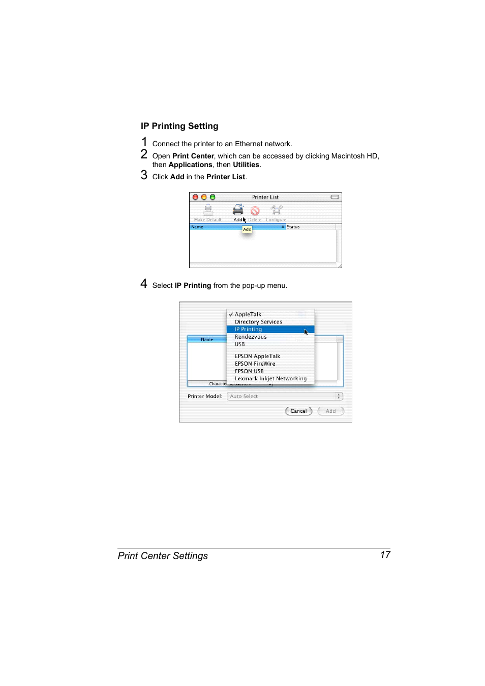 Ip printing setting, Ip printing setting 17 | Konica Minolta Magicolor 5430 DL User Manual | Page 23 / 114