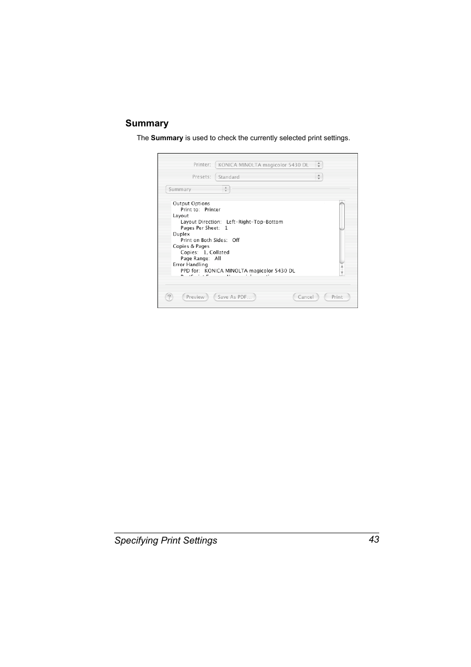 Summary, Summary 43 | Konica Minolta Magicolor 5430 DL User Manual | Page 49 / 114