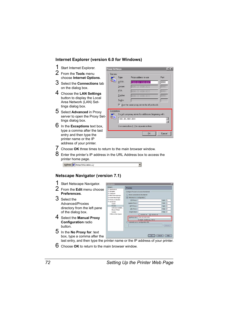 Internet explorer (version 6.0 for windows), Netscape navigator (version 7.1) | Konica Minolta Magicolor 5430 DL User Manual | Page 78 / 114