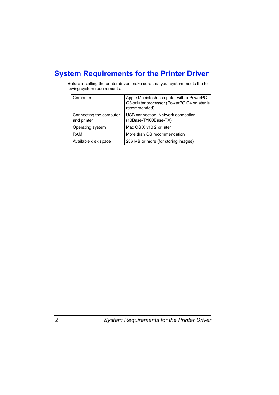 System requirements for the printer driver, System requirements for the printer driver 2 | Konica Minolta Magicolor 5430 DL User Manual | Page 8 / 114