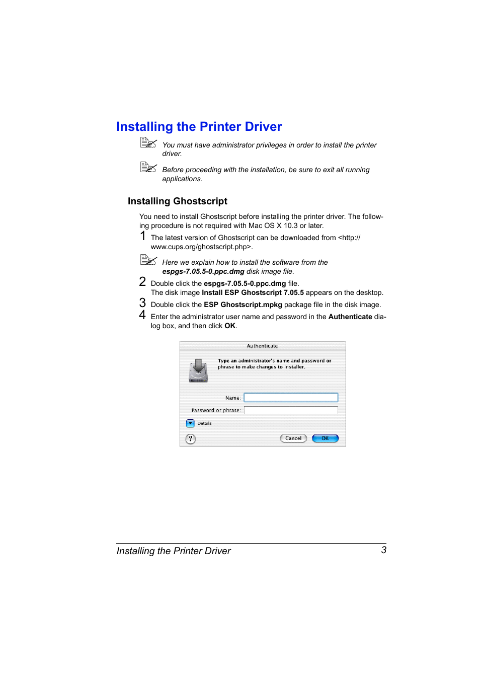 Installing the printer driver, Installing ghostscript, Installing the printer driver 3 | Installing ghostscript 3 | Konica Minolta Magicolor 5430 DL User Manual | Page 9 / 114