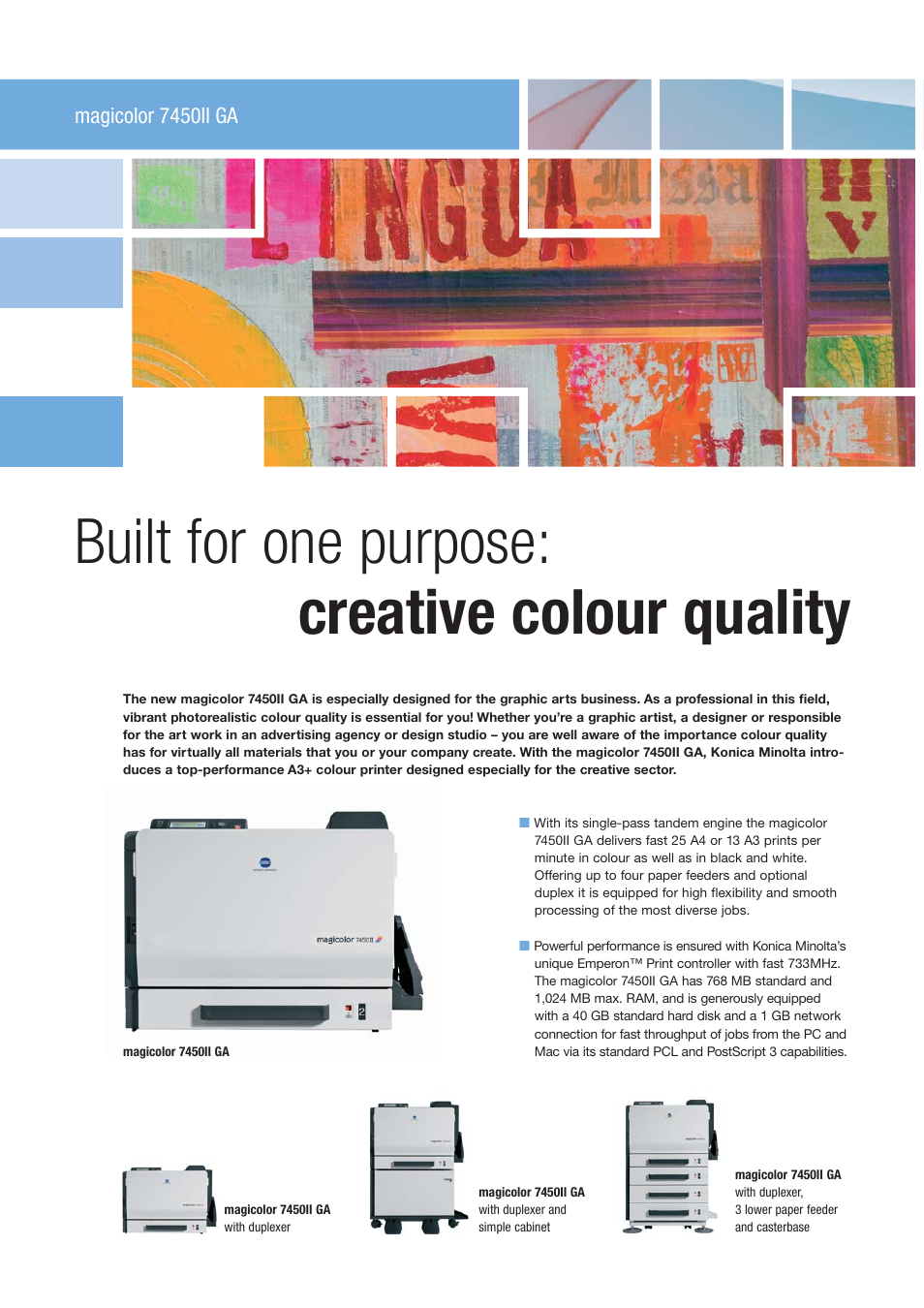 Built for one purpose: creative colour quality, Magicolor 7450ii ga | Konica Minolta MAGICOLOR 7450II GA User Manual | Page 2 / 4