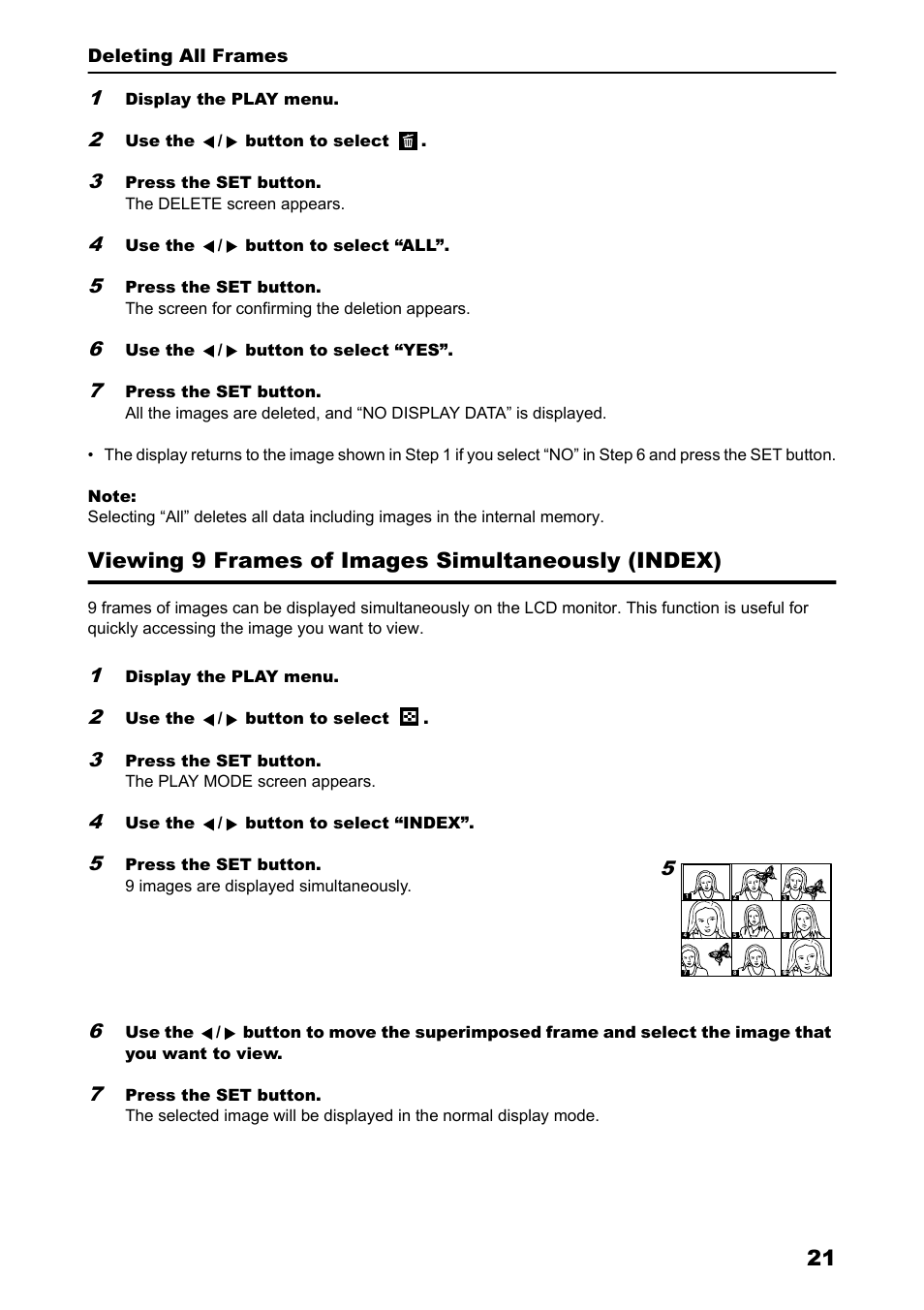 Viewing 9 frames of images simultaneously (index) | Konica Minolta Konica Revio C2 User Manual | Page 21 / 33