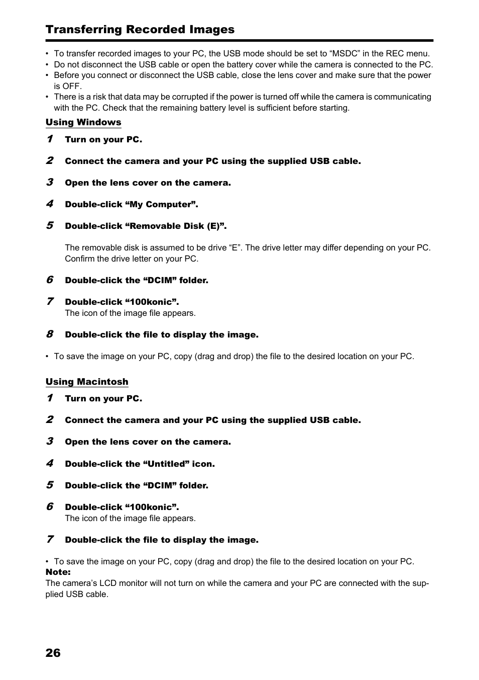 Transferring recorded images | Konica Minolta Konica Revio C2 User Manual | Page 26 / 33