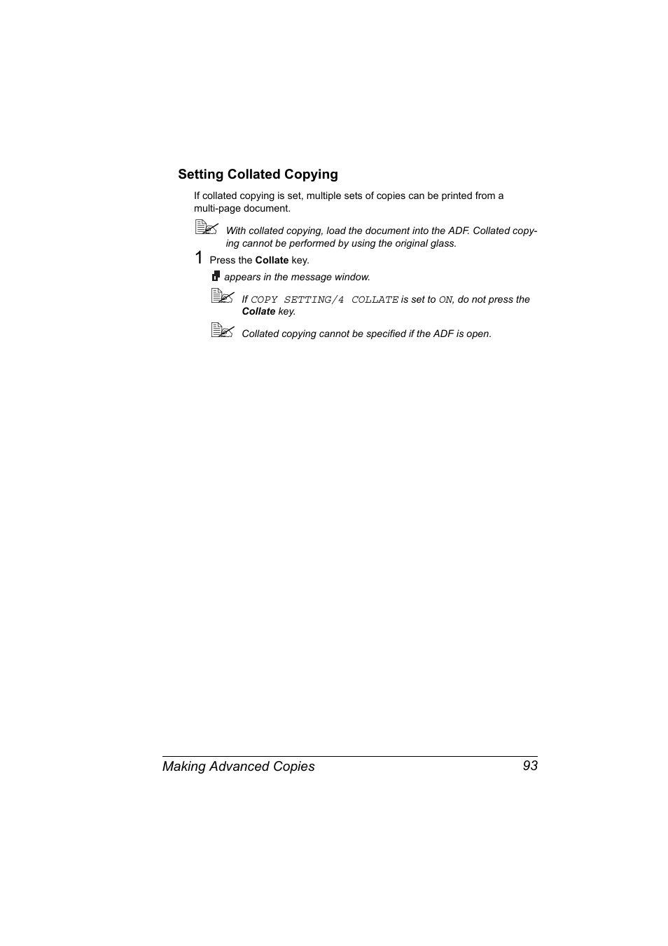 Setting collated copying, Setting collated copying 93 | Konica Minolta 2490MF User Manual | Page 105 / 226