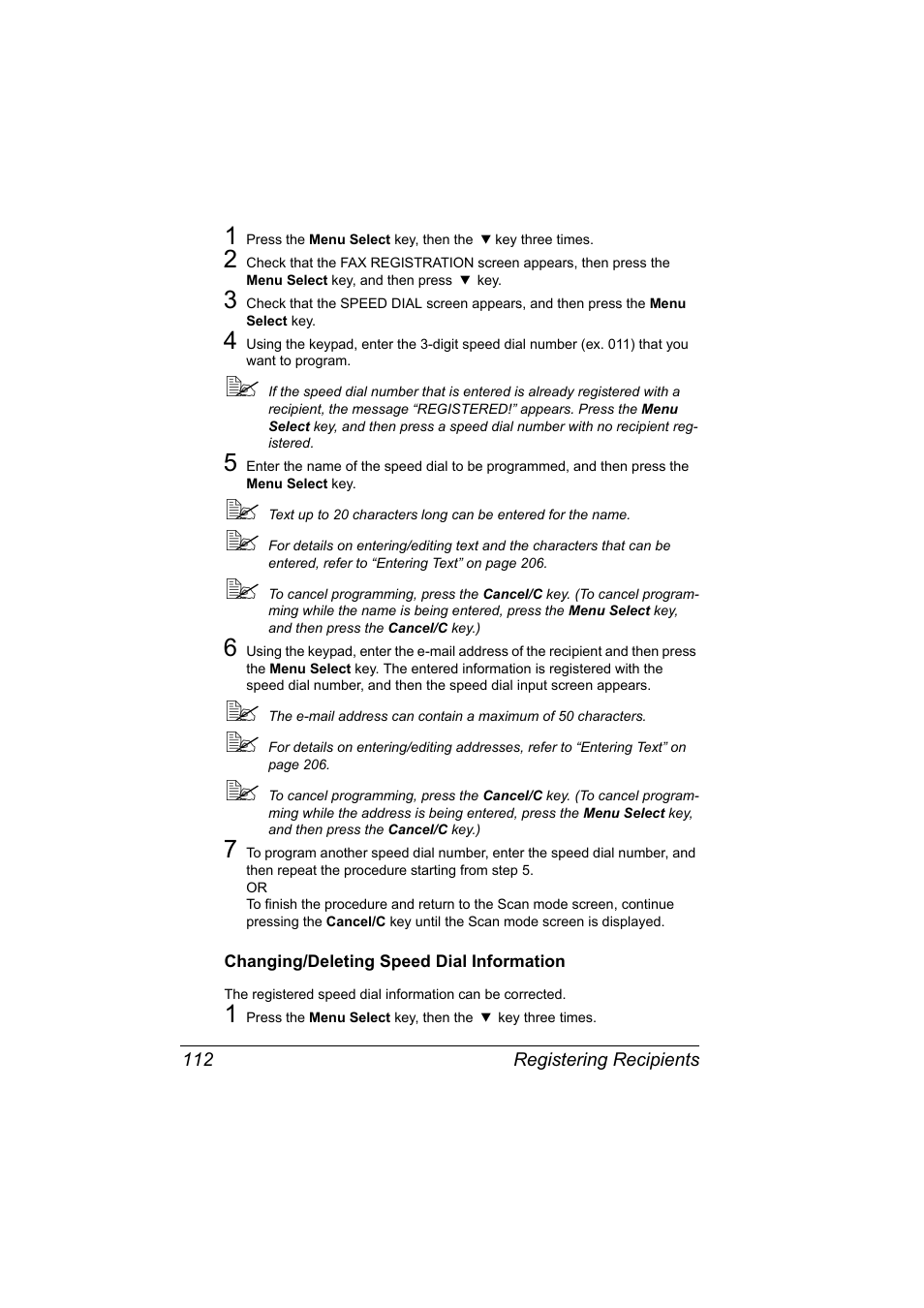 Changing/deleting speed dial information, Changing/deleting speed dial information 112 | Konica Minolta 2490MF User Manual | Page 124 / 226