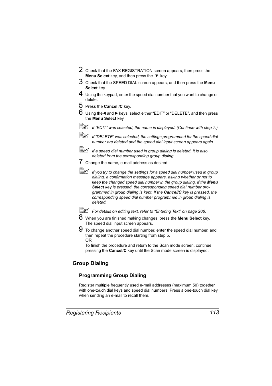 Group dialing, Programming group dialing, Group dialing 113 | Programming group dialing 113 | Konica Minolta 2490MF User Manual | Page 125 / 226