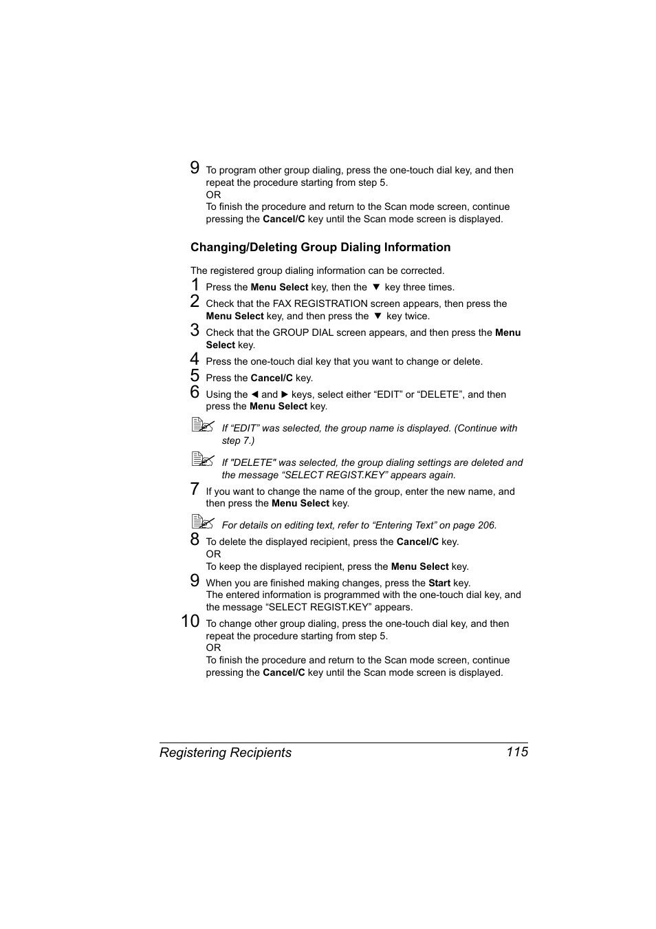 Changing/deleting group dialing information, Changing/deleting group dialing information 115 | Konica Minolta 2490MF User Manual | Page 127 / 226