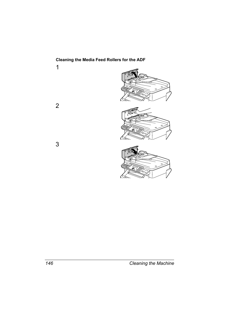 Cleaning the media feed rollers for the adf, Cleaning the media feed rollers for the adf 146 | Konica Minolta 2490MF User Manual | Page 158 / 226