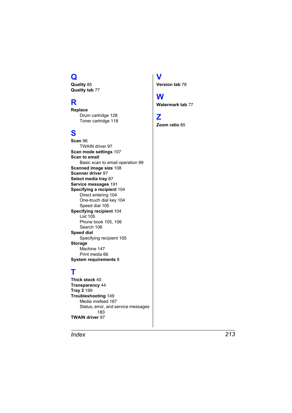 Q to z | Konica Minolta 2490MF User Manual | Page 225 / 226